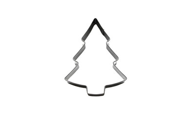 Christmas tree cookie cutter isolated on transparent background, festive baking tool for holiday season