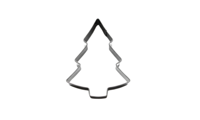 Christmas tree cookie cutter isolated on transparent background, festive baking tool for holiday season