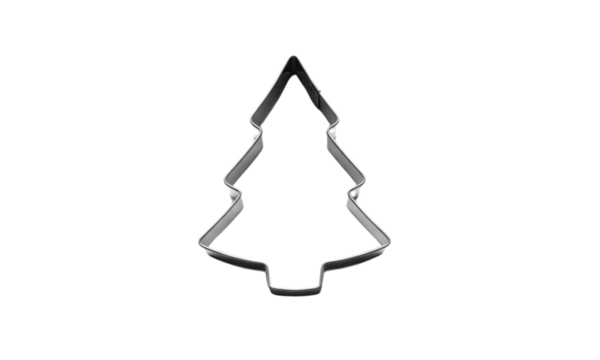 Christmas tree cookie cutter isolated on transparent background, festive baking tool for holiday season