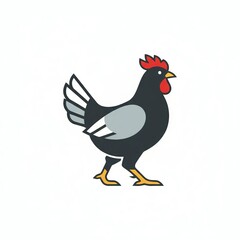 Walking Rooster or Hen Logo - Dark Color Block Farm Bird Vector Mascot