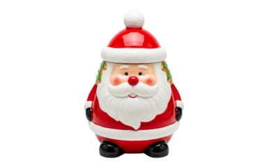 Santa claus cookie jar isolated on transparent background, festive container for holiday treats and sweets