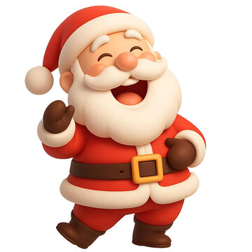 3d catoon Santa Claus laughing cheerful cartoon style, transparent background