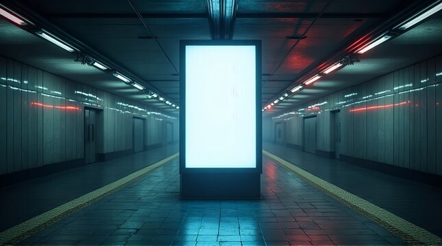 Showcase your message with a blank billboard in a subway station, perfect for advertising, campaigns, and captivating urban audiences with your brand story
