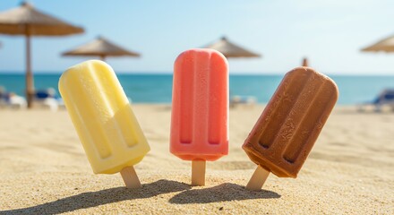 Popsicles on sand beach summer refreshment