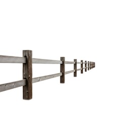 Obraz premium Rustic wooden fence stretches into distance against clean white background