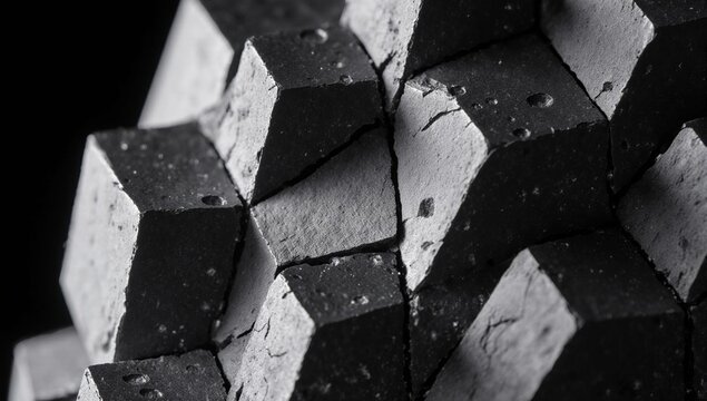 Geometric polycrystalline mineral formation in dark gray tones.