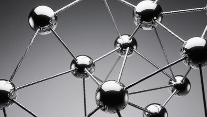 Decentralized network of reflective chrome spheres and rods.