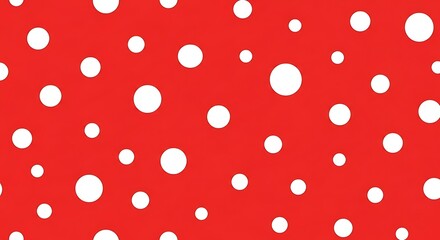 Vibrant red background with white polka dots.