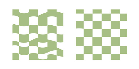 Green Wavy and Geometric Checkerboard Set