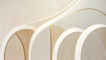 Abstract image featuring overlapping, creamy-white arches with thin gold lines, creating a sense of depth and architectural elegance