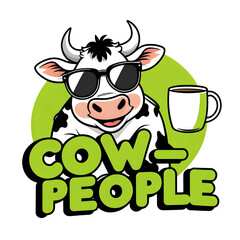 Cute Cow Wearing Sunglasses Funny Coffee Quote Illustration (Transparent Background)