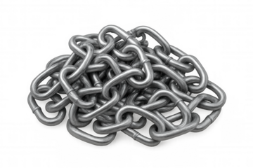 Heavy metal chain links forming a tangled pile, representing strength, connection, and security, with transparent background