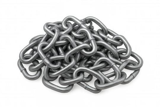Heavy metal chain links forming a tangled pile, representing strength, connection, and security, with transparent background