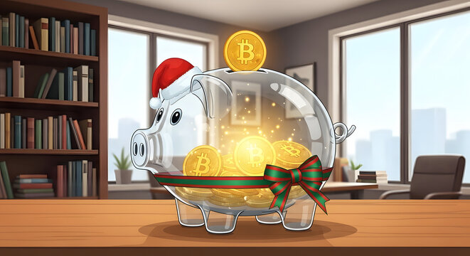 Modern piggy bank with coins and cryptocurrency icons representing savings investment and financial growth in a professional visually appealing digital illustration - Powered by Adobe