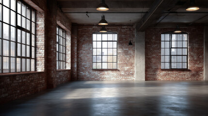 Industrial Style Interior Empty With Windows