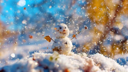 Obraz premium Enchanting Snowball Sprite in Winter Park Wonderland with Glittering Flakes and Bokeh Background
