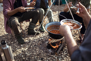 Group cooking outdoors