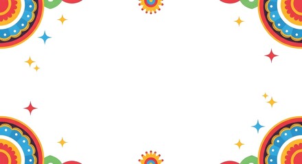 Vibrant and Festive Ornamental Frame with Geometric Shapes and Copy Space