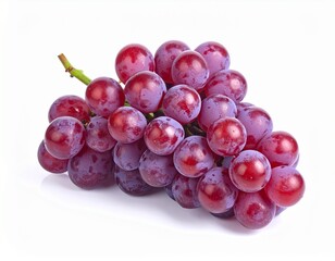 Fototapeta premium The grapes are neatly arranged on a single stalk, standing in contrast against the pure white background, displaying a round silhouette and rich color.