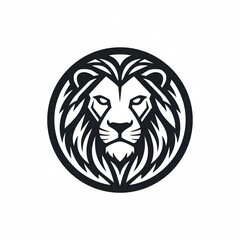 Circular Lion Head Logo - Bold Monochromatic Crest for Strength and Authority