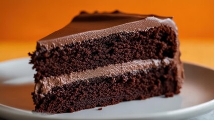 Chocolate Cake Slice on Brown Background
