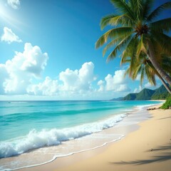 tropical beach with palm tree