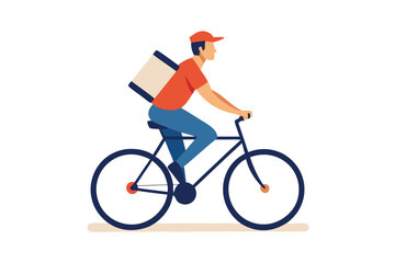 Delivery man riding bicycle with package isolated on white background courier service delivering food or goods by bike