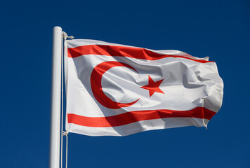 Northern Cyprus Flag Waving Against Cloudy Sky