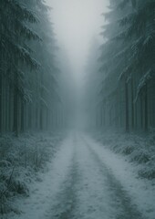 Obraz premium Misty forest path tranquility.