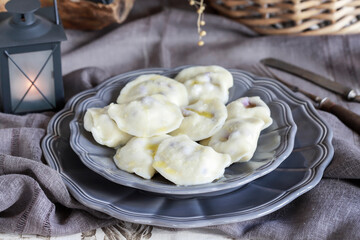 Traditional dumplings filled with blueberries.