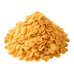 A pile of bright yellow cornflakes cereal isolated on transparent background
