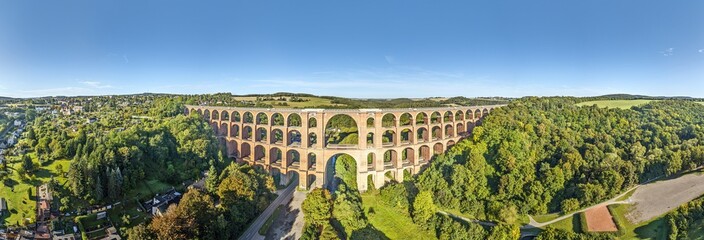 Goeltzschtal Bridge panoramic aerial view