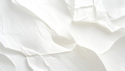 Obraz premium Abstract image of textured, white, creased material, possibly fabric or paper, creating a wave-like pattern with varying shades of light and shadow