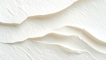 Abstract image of textured, off-white, layered material with undulating, sculpted forms and crevices, creating a sense of depth and movement