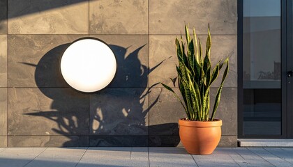 Modern Exterior with Plant, Light, and Shadows.