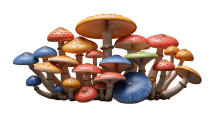 Vibrant Assortment of Colorful Fantasy Mushrooms.