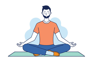 Man sitting in lotus position meditating isolated on white background mindful practice for mental health and relaxation