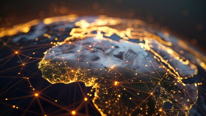 Abstract Network Over Earth at Night - Global Connection, Tech Concept/Background