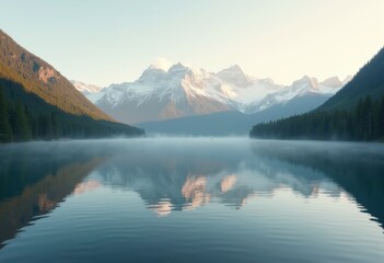 Serene Lake Reflection Snow-Capped Mountains Tranquil Nature Landscape Vista Peaceful Waters Scenic Beauty
