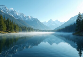 Serene Lake Snow-Capped Mountain Reflection Tranquil Nature Landscape Peaceful Vista Scenic View