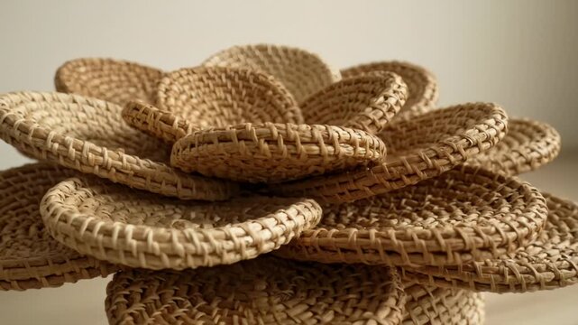 Natural Woven Straw Coasters Stacked Detailed Organic Texture Display