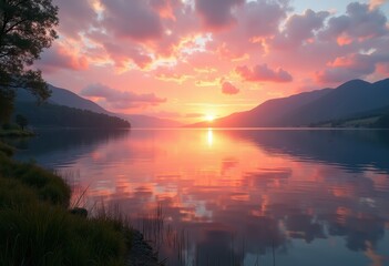 Serene Lake Sunset Reflection Vibrant Colors Tranquil Waters Nature Peaceful Landscape