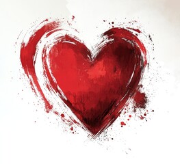 Red heart, painterly style, with brushstrokes and splatters