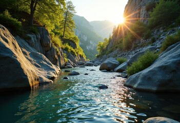 Serene Stream Flowing Through Rocky Terrain Natural Landscape Tranquil Water Nature Scene