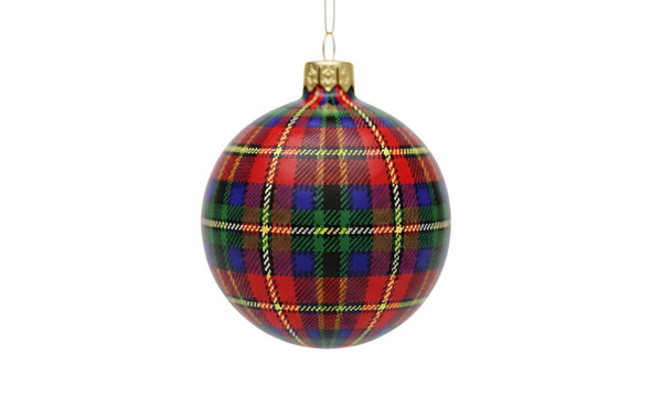 Christmas ornament with a red and green tartan pattern isolated on transparent background