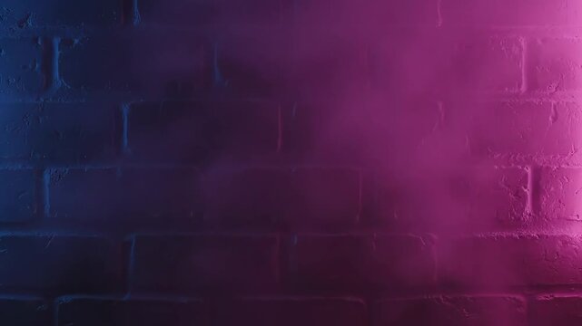 Dark brick wall with blue pink smoke creates mysterious abstract background this empty stage is ready for a party this is a cool modern urban texture for a cool background