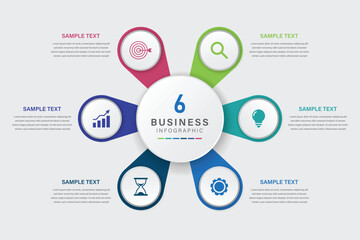 Business Infographic Circle Diagram with 6 Segments and Icons