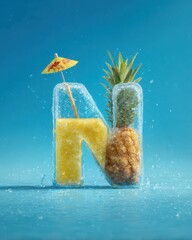 Vibrant tropical pineapple cocktail with colorful straw ice and umbrella perfect for summer parties outdoor gatherings and refreshing vacation drinks