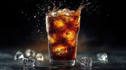 Dark soda glass with ice, splash (1)