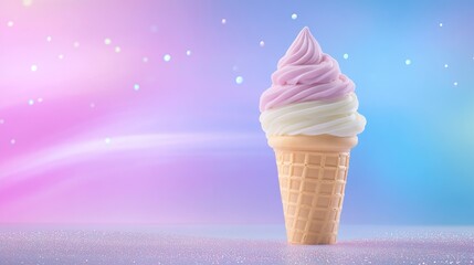 Sweet Dreamy Ice Cream Cone on Glittery Background